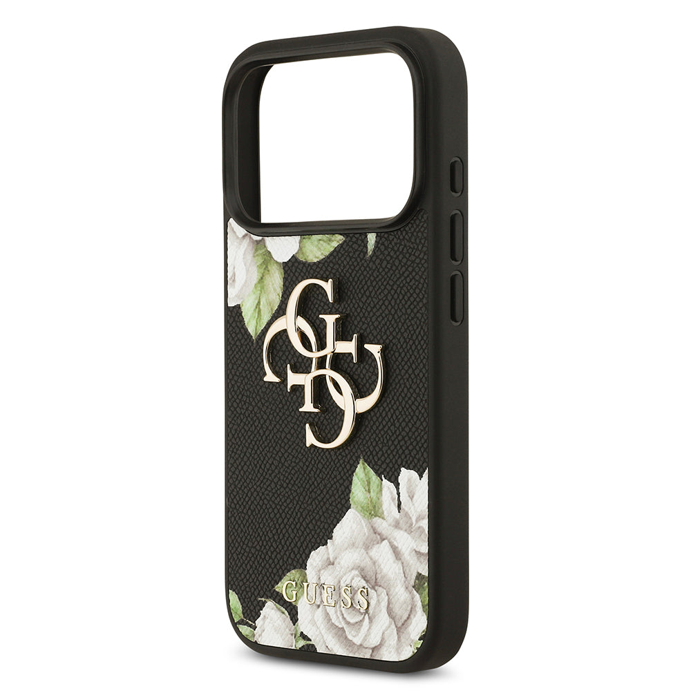 Guess iPhone 17 Pro Orjinal Lisanslı Gül Baskılı Büyük Metal Logo Dizaynlı Kılıf