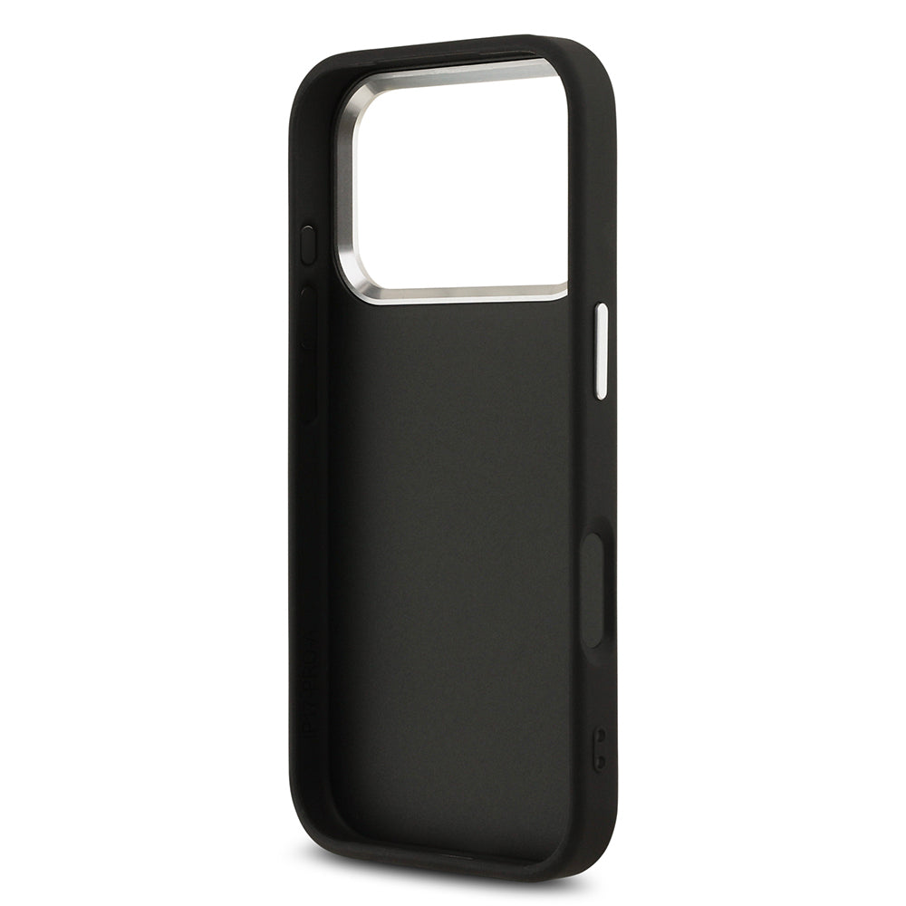 Guess iPhone 17 Pro Orjinal Lisanslı Gümüş Metal Kamera Çerçeveli 4G Desenli Metal Büyük 4G ve Yazı Logolu Kılıf