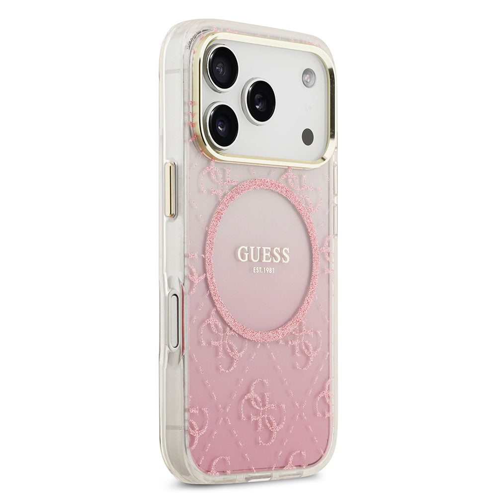 Guess iPhone 17 Pro Orjinal Lisanslı M-safe Şarj Özellikli 4G Desenli Simli Silikon Kılıf