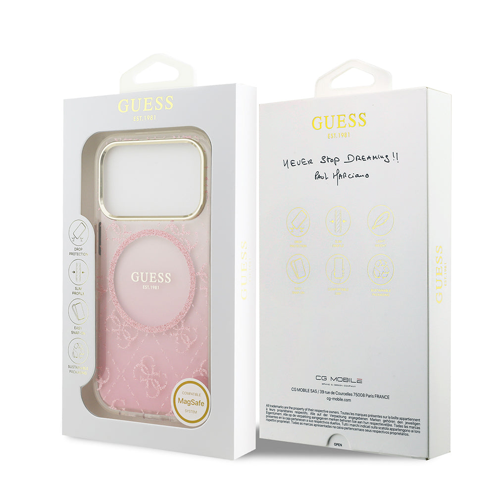 Guess iPhone 17 Pro Orjinal Lisanslı M-safe Şarj Özellikli 4G Desenli Simli Silikon Kılıf