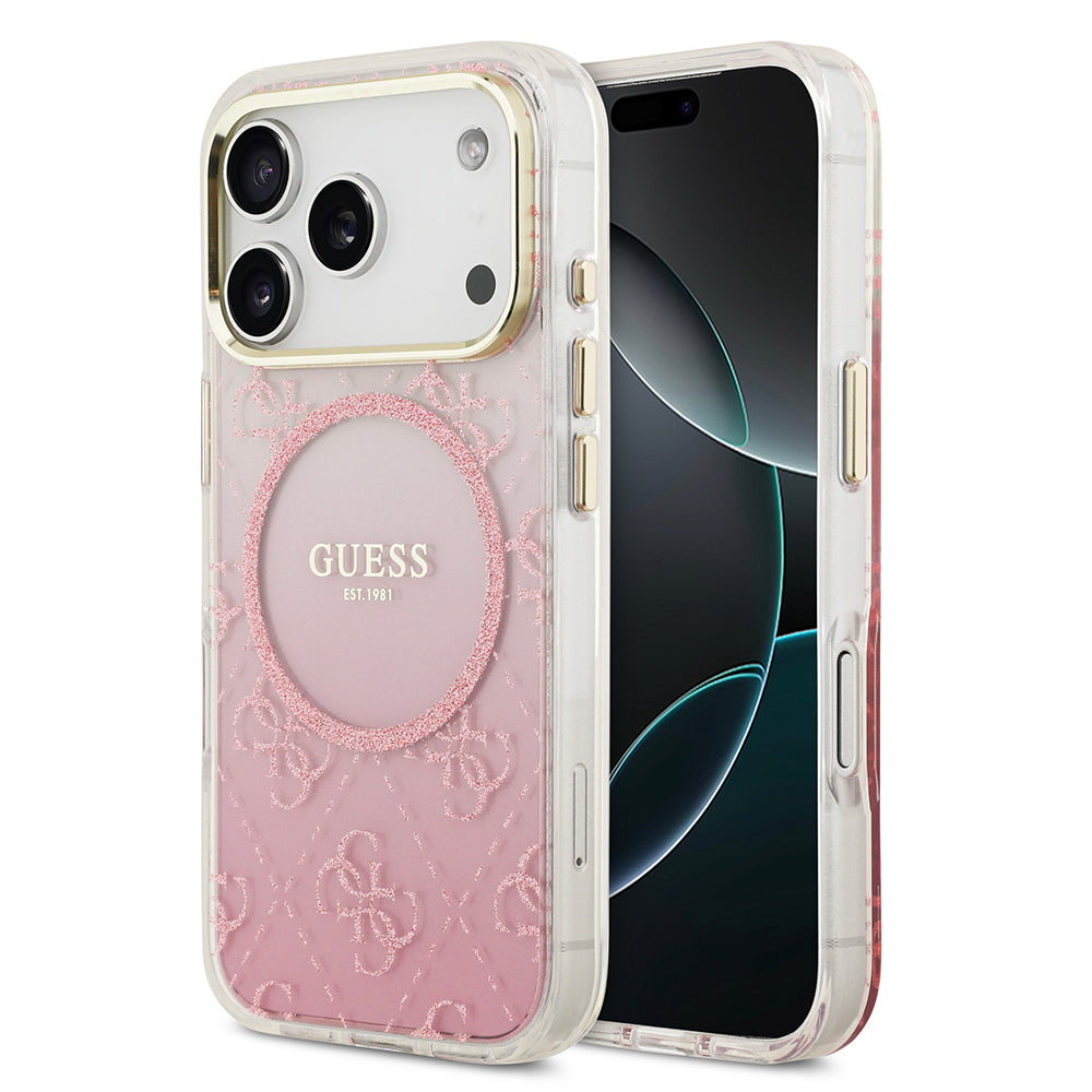 Guess iPhone 17 Pro Orjinal Lisanslı M-safe Şarj Özellikli 4G Desenli Simli Silikon Kılıf