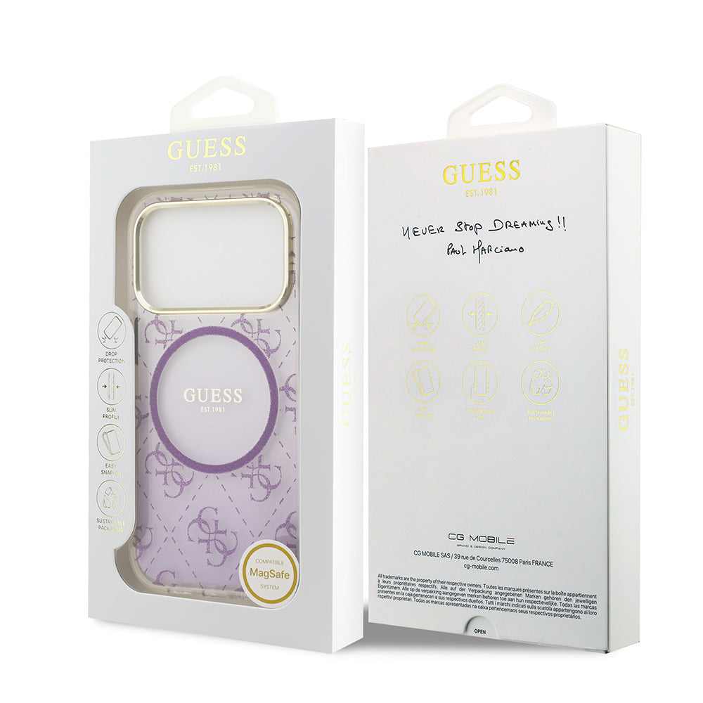 Guess iPhone 17 Pro Orjinal Lisanslı M-safe Şarj Özellikli 4G Desenli Simli Silikon Kılıf