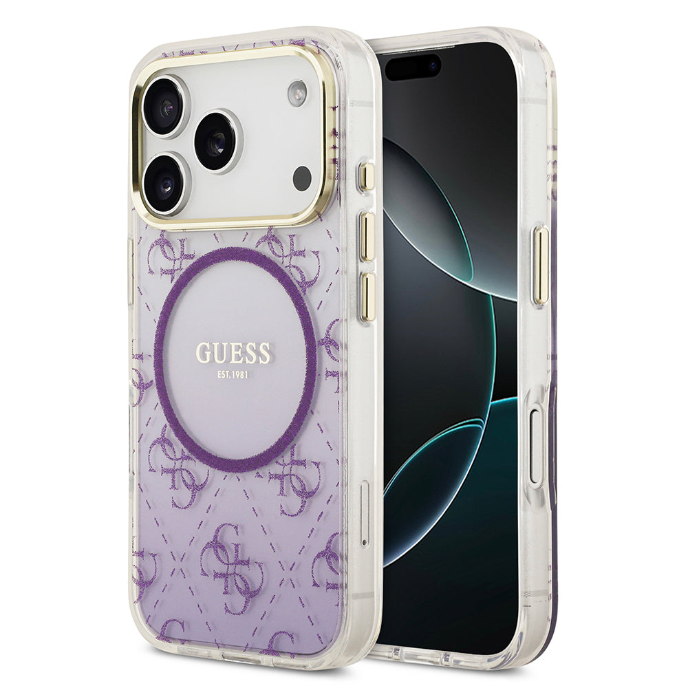 Guess iPhone 17 Pro Orjinal Lisanslı M-safe Şarj Özellikli 4G Desenli Simli Silikon Kılıf