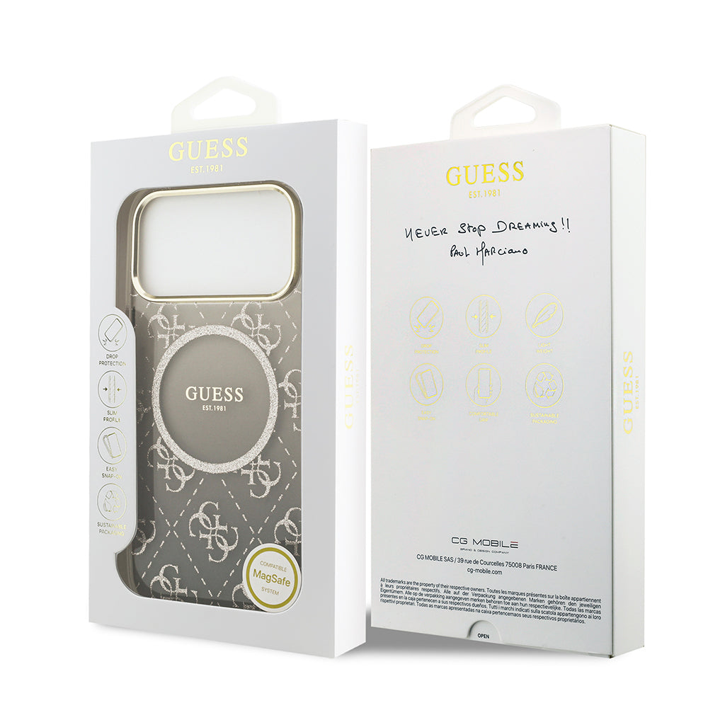 Guess iPhone 17 Pro Orjinal Lisanslı M-safe Şarj Özellikli 4G Desenli Simli Silikon Kılıf