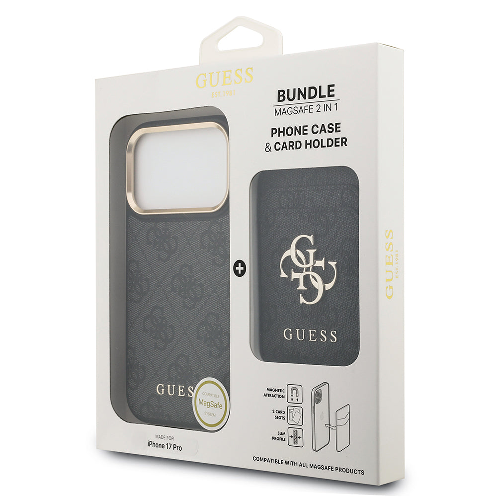 Guess iPhone 17 Pro Orjinal Lisanslı M-safe Şarj Özellikli 4G Metal Büyük Logolu Kartlıklı Kılıf