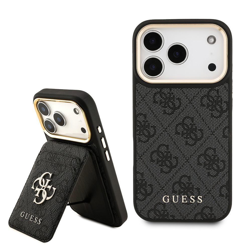 Guess iPhone 17 Pro Orjinal Lisanslı M-safe Şarj Özellikli 4G Metal Büyük Logolu Kartlıklı Kılıf