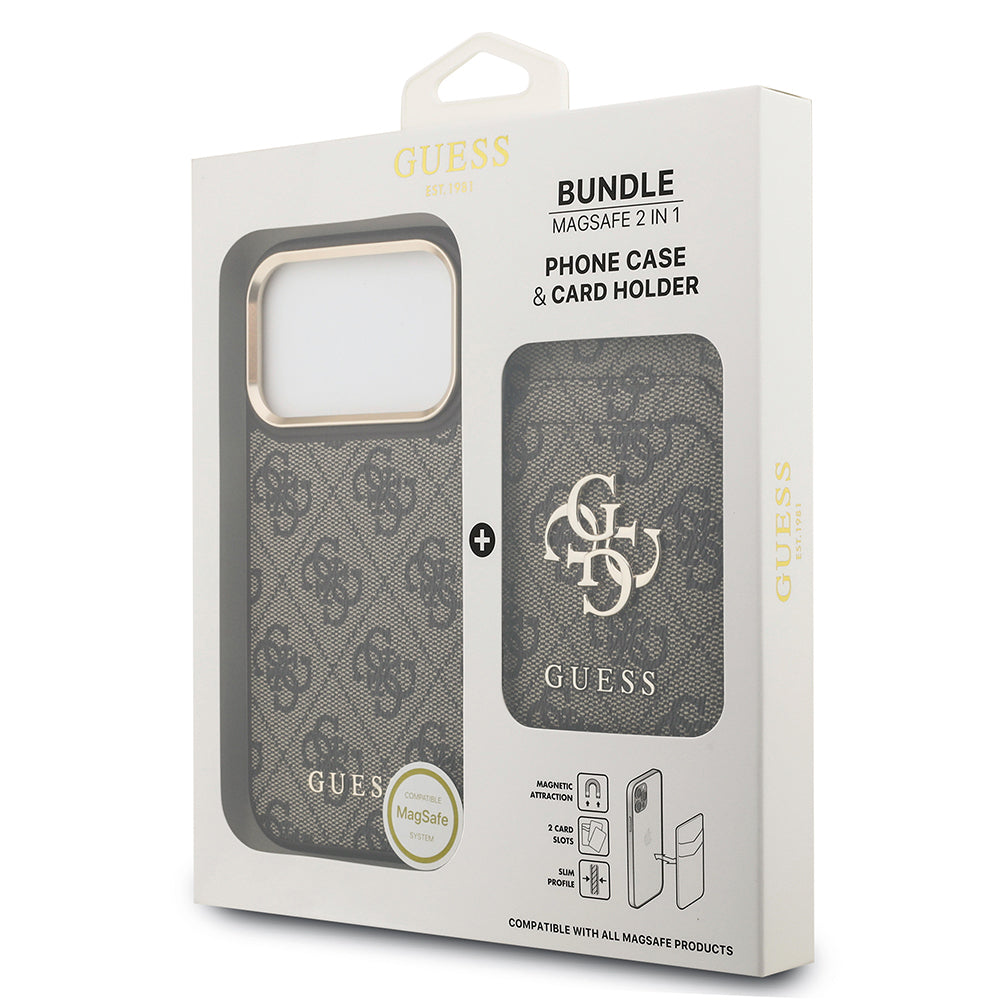 Guess iPhone 17 Pro Orjinal Lisanslı M-safe Şarj Özellikli 4G Metal Büyük Logolu Kartlıklı Kılıf