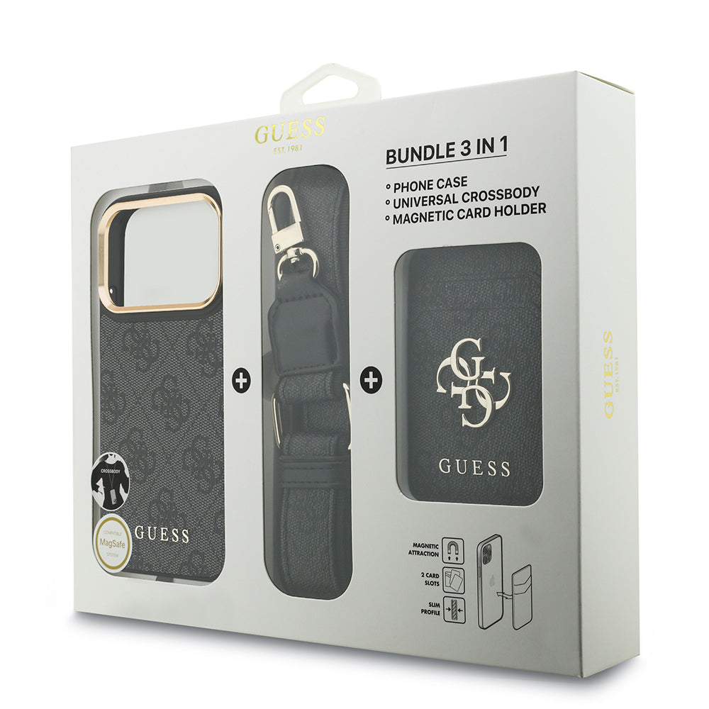 Guess iPhone 17 Pro Orjinal Lisanslı M-safe Şarj Özellikli Askılı ve 4G Logo Kartlıklı Kılıf