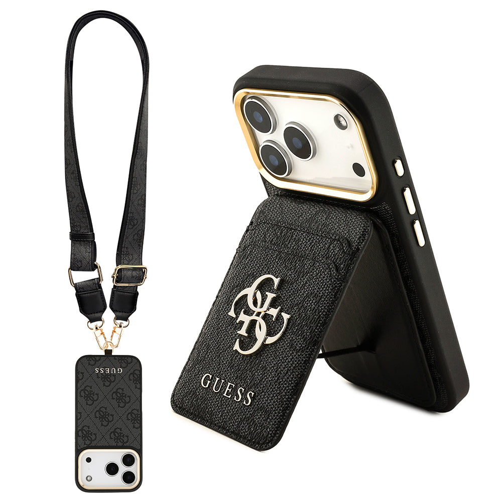 Guess iPhone 17 Pro Orjinal Lisanslı M-safe Şarj Özellikli Askılı ve 4G Logo Kartlıklı Kılıf