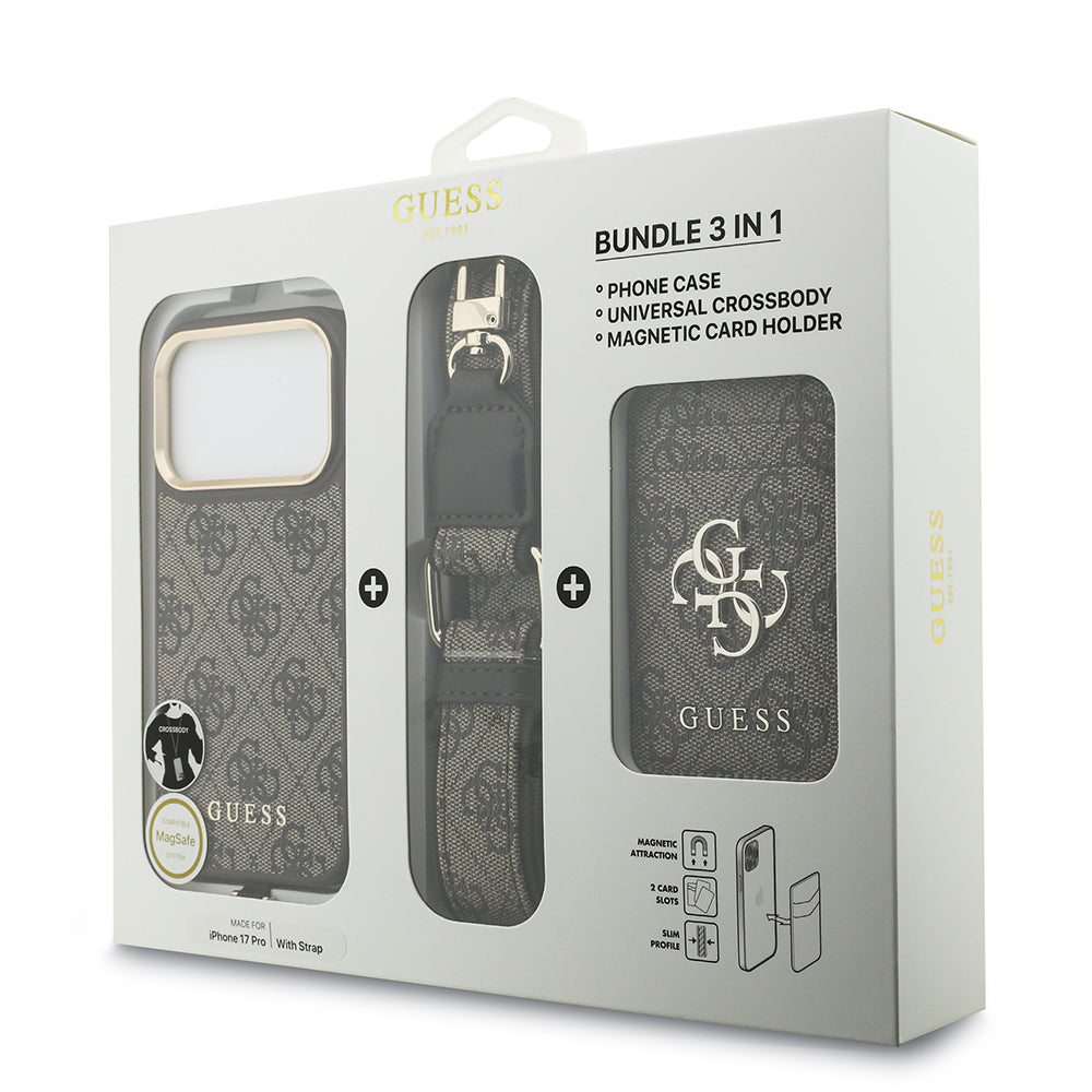 Guess iPhone 17 Pro Orjinal Lisanslı M-safe Şarj Özellikli Askılı ve 4G Logo Kartlıklı Kılıf