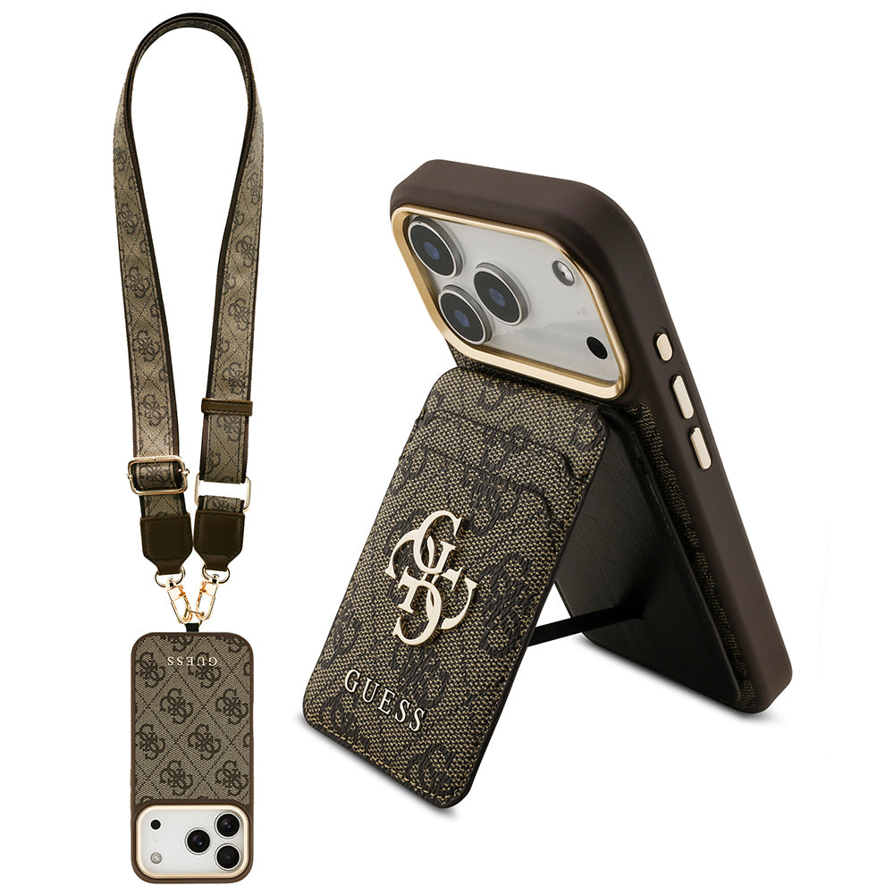 Guess iPhone 17 Pro Orjinal Lisanslı M-safe Şarj Özellikli Askılı ve 4G Logo Kartlıklı Kılıf