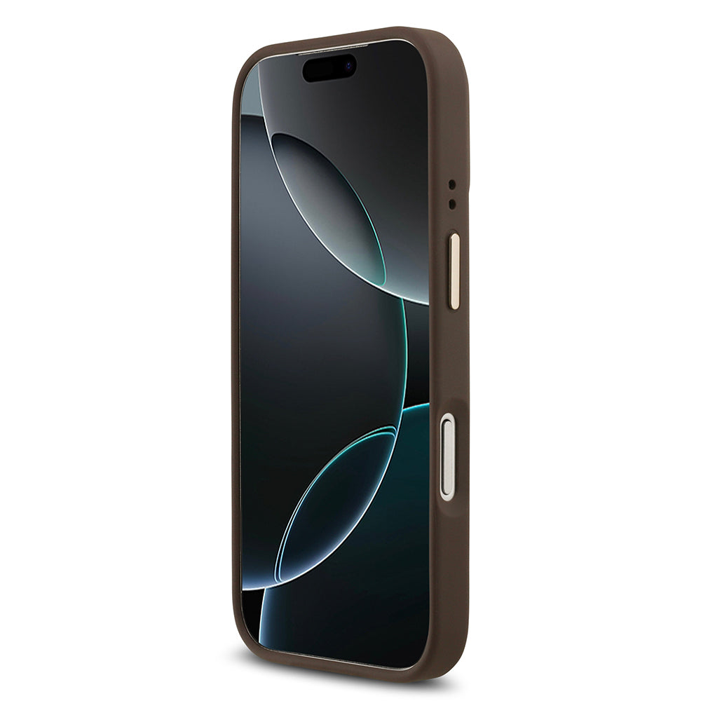 Guess iPhone 17 Pro Orjinal Lisanslı M-safe Şarj Özellikli Gold Metal Kamera Çerçeveli Taşlı 4G Logolu Kılıf
