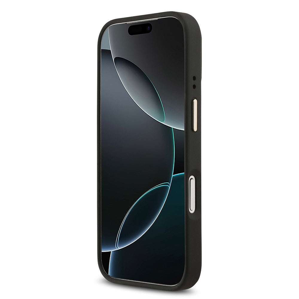 Guess iPhone 17 Pro Orjinal Lisanslı M-safe Şarj Özellikli Grained Yazı ve Taşlı 4G Logolu Kılıf