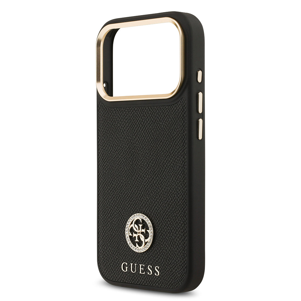 Guess iPhone 17 Pro Orjinal Lisanslı M-safe Şarj Özellikli Grained Yazı ve Taşlı 4G Logolu Kılıf