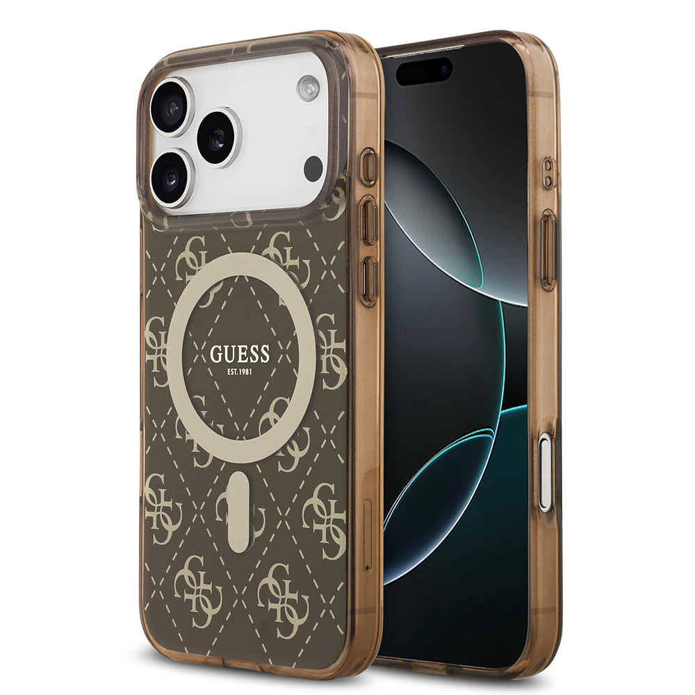 Guess iPhone 17 Pro Orjinal Lisanslı M-safe Şarj Özellikli IML Baskılı Klasik Logolu 4G Desenli Kılıf