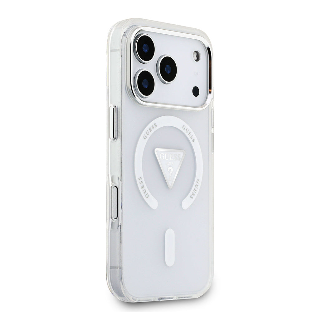 Guess iPhone 17 Pro Orjinal Lisanslı M-safe Şarj Özellikli IML Baskılı Üçgen Logolu Metal Kamera Çerçeveli Kılıf