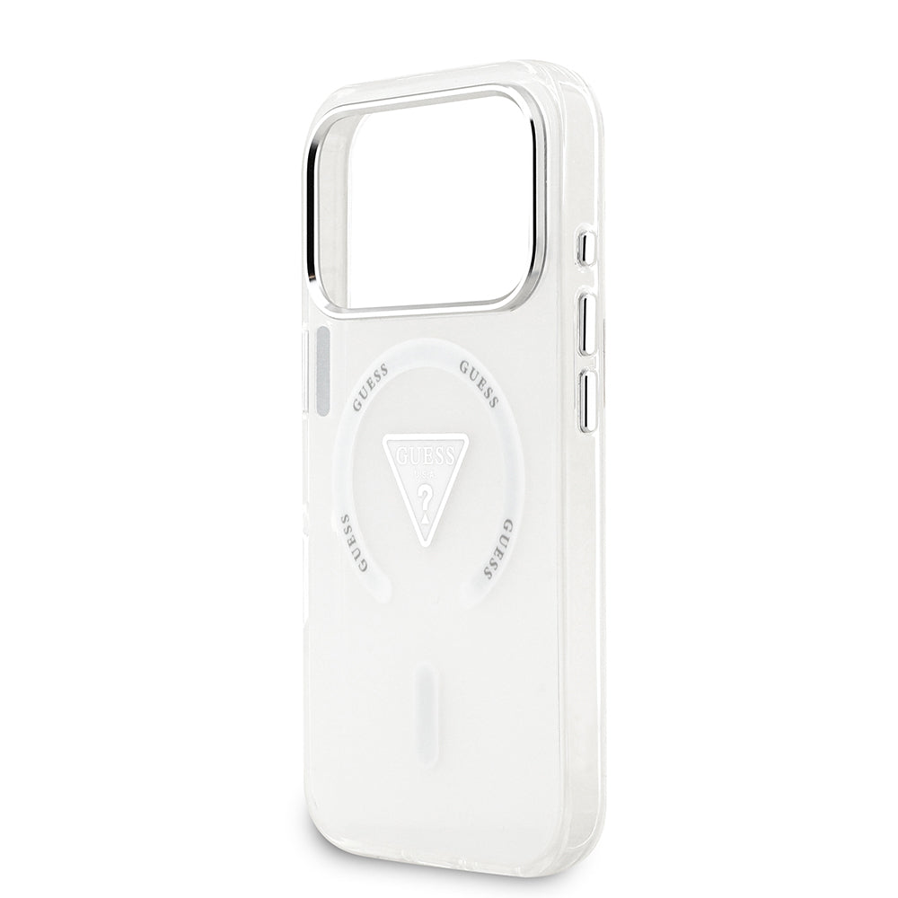 Guess iPhone 17 Pro Orjinal Lisanslı M-safe Şarj Özellikli IML Baskılı Üçgen Logolu Metal Kamera Çerçeveli Kılıf