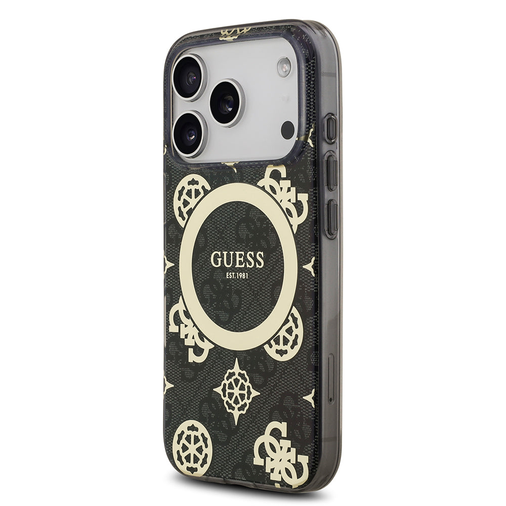 Guess iPhone 17 Pro Orjinal Lisanslı M-safe Şarj Özellikli IML Peony ve 4G Desenli Klasik Logolu Kılıf