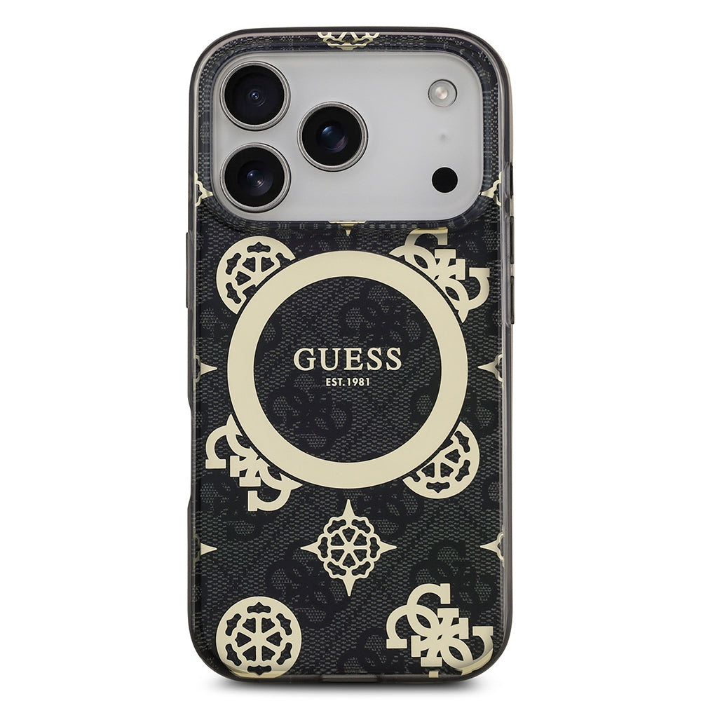 Guess iPhone 17 Pro Orjinal Lisanslı M-safe Şarj Özellikli IML Peony ve 4G Desenli Klasik Logolu Kılıf
