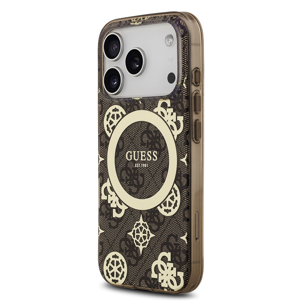 Guess iPhone 17 Pro Orjinal Lisanslı M-safe Şarj Özellikli IML Peony ve 4G Desenli Klasik Logolu Kılıf