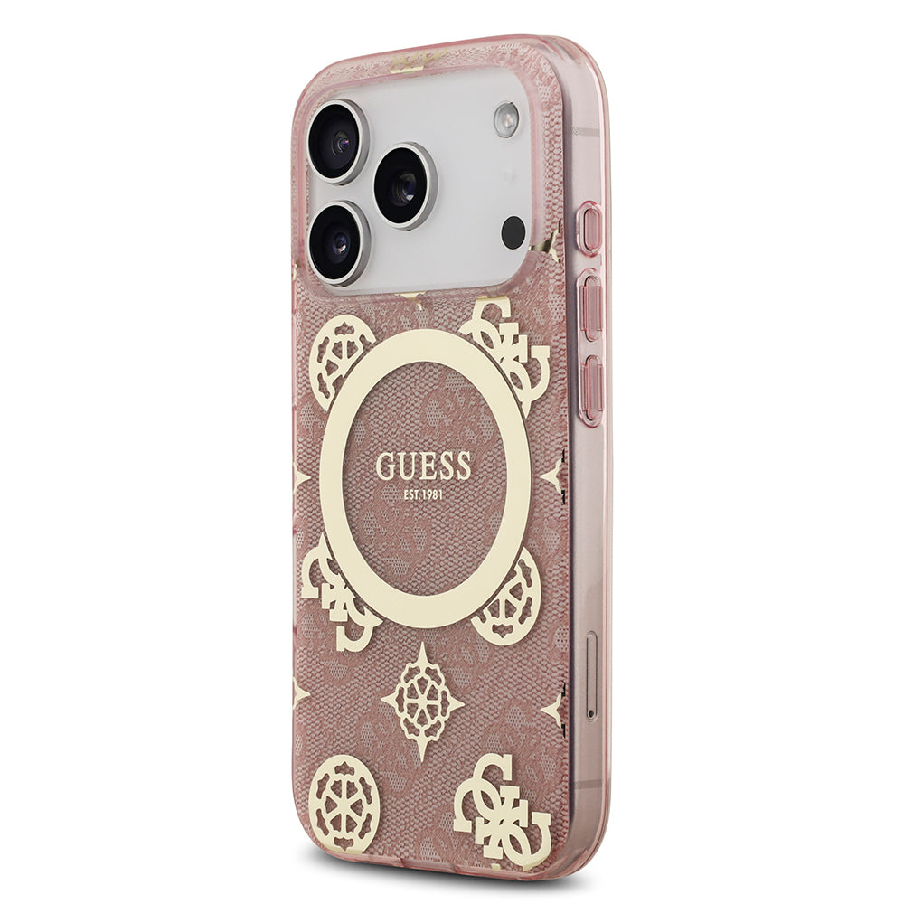 Guess iPhone 17 Pro Orjinal Lisanslı M-safe Şarj Özellikli IML Peony ve 4G Desenli Klasik Logolu Kılıf