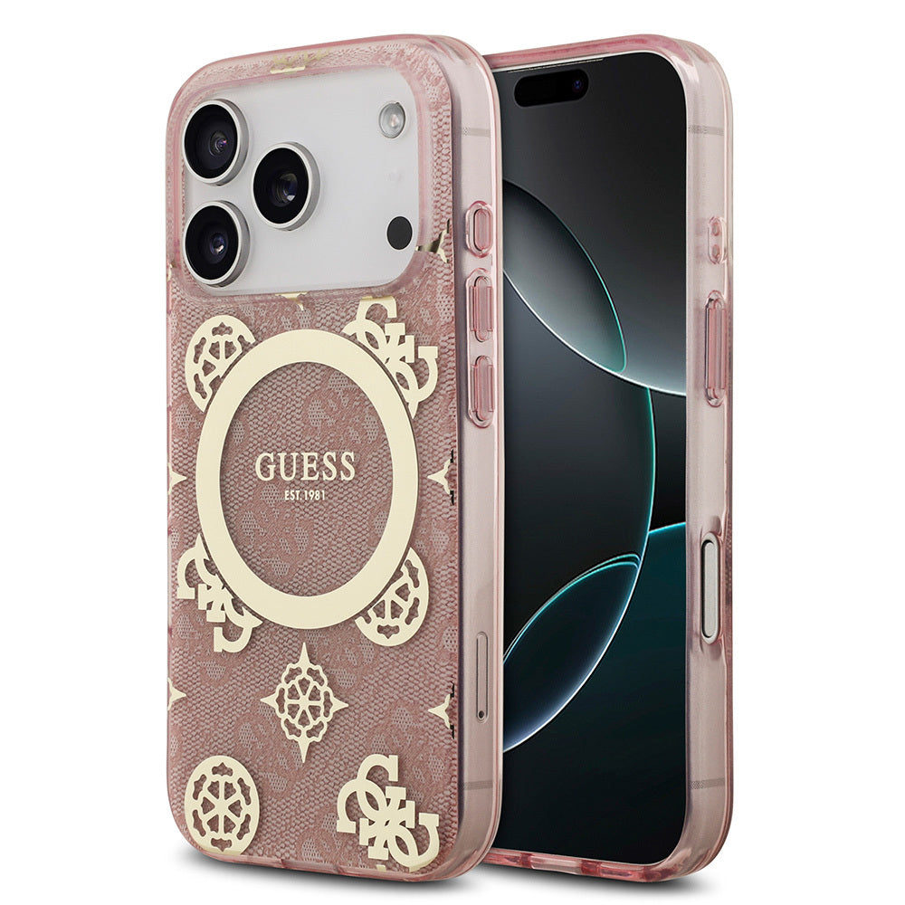 Guess iPhone 17 Pro Orjinal Lisanslı M-safe Şarj Özellikli IML Peony ve 4G Desenli Klasik Logolu Kılıf