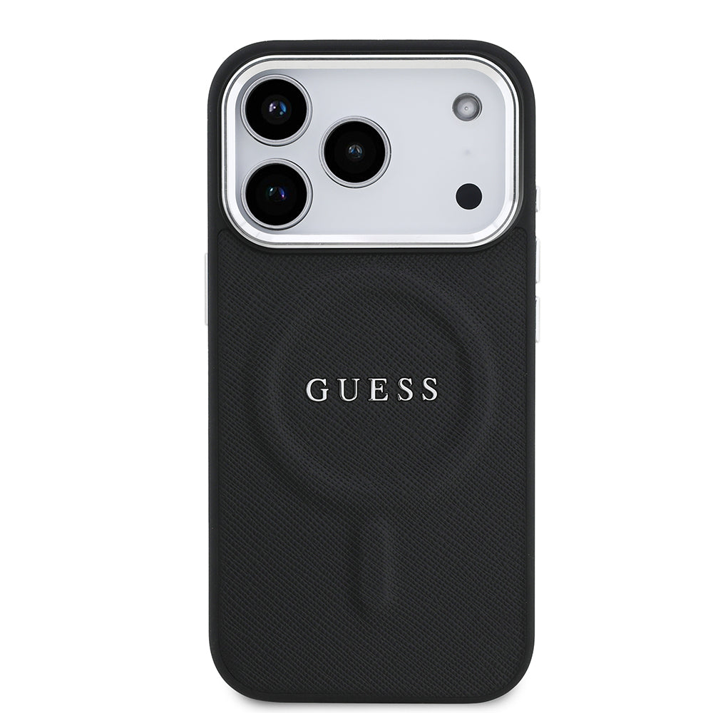 Guess iPhone 17 Pro Orjinal Lisanslı M-safe Şarj Özellikli Klasik Yazı Logolu PU Deri Kılıf