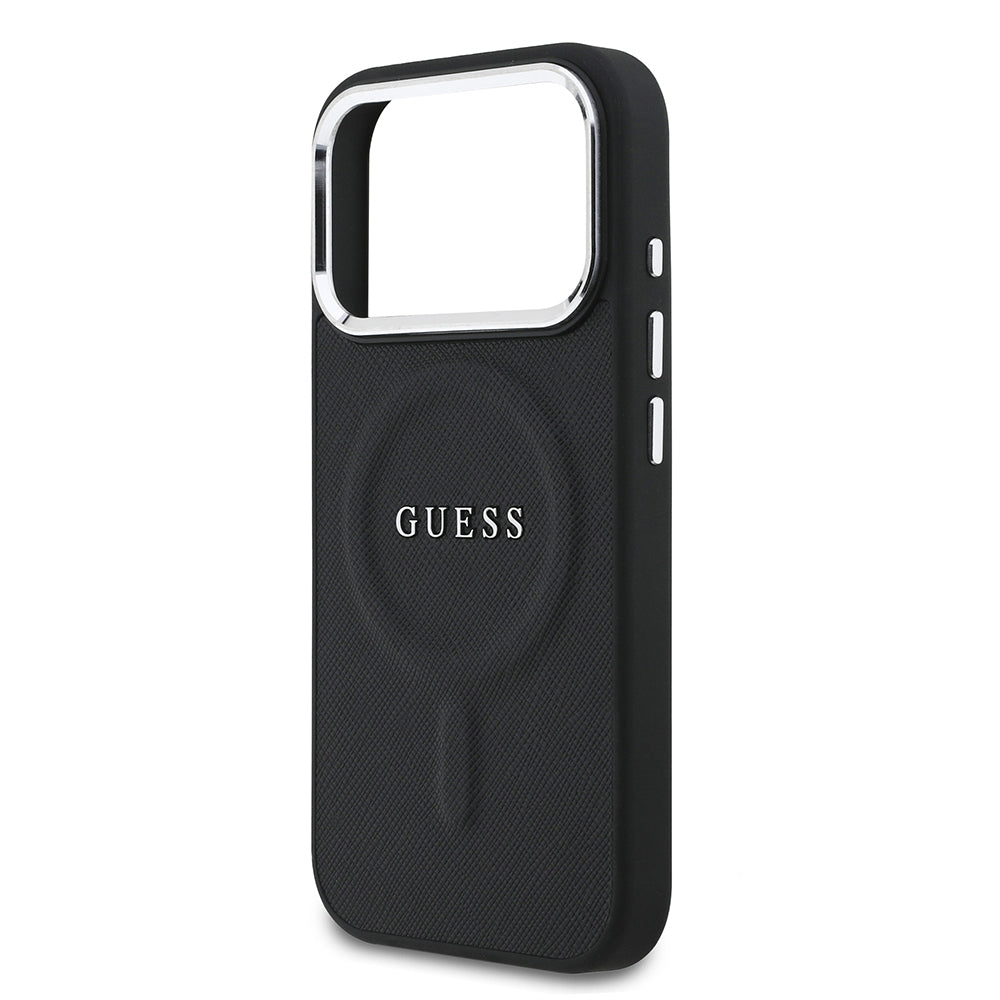 Guess iPhone 17 Pro Orjinal Lisanslı M-safe Şarj Özellikli Klasik Yazı Logolu PU Deri Kılıf