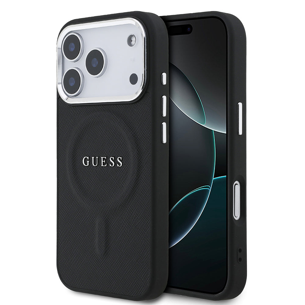 Guess iPhone 17 Pro Orjinal Lisanslı M-safe Şarj Özellikli Klasik Yazı Logolu PU Deri Kılıf