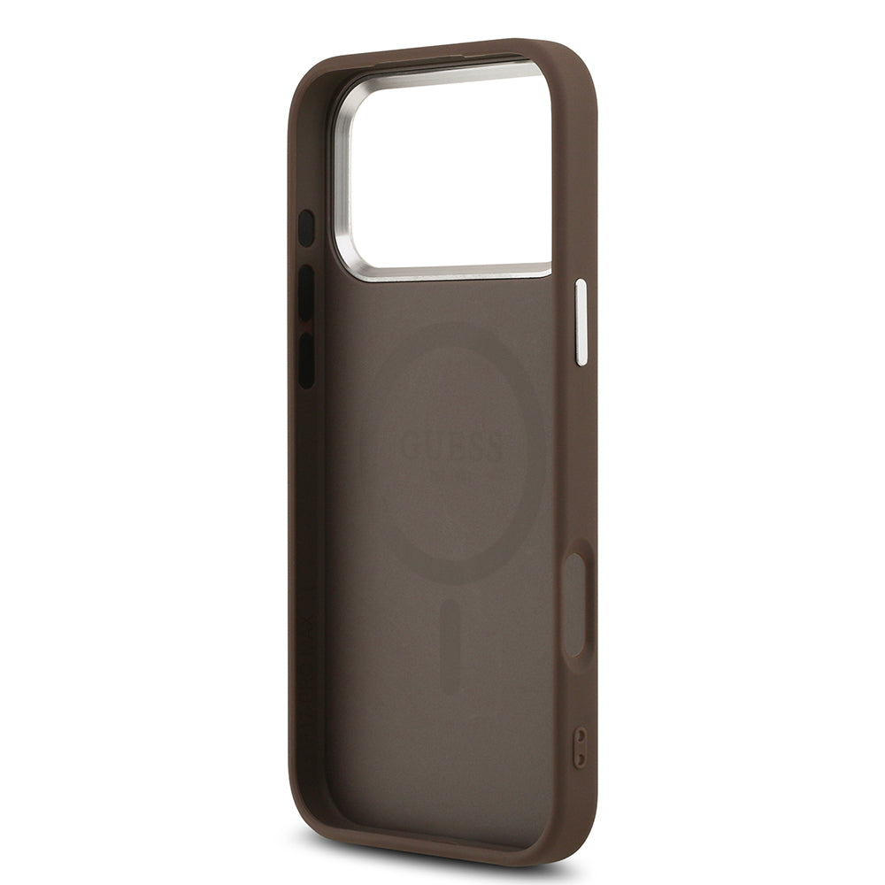 Guess iPhone 17 Pro Orjinal Lisanslı M-safe Şarj Özellikli Klasik Yazı Logolu PU Deri Kılıf