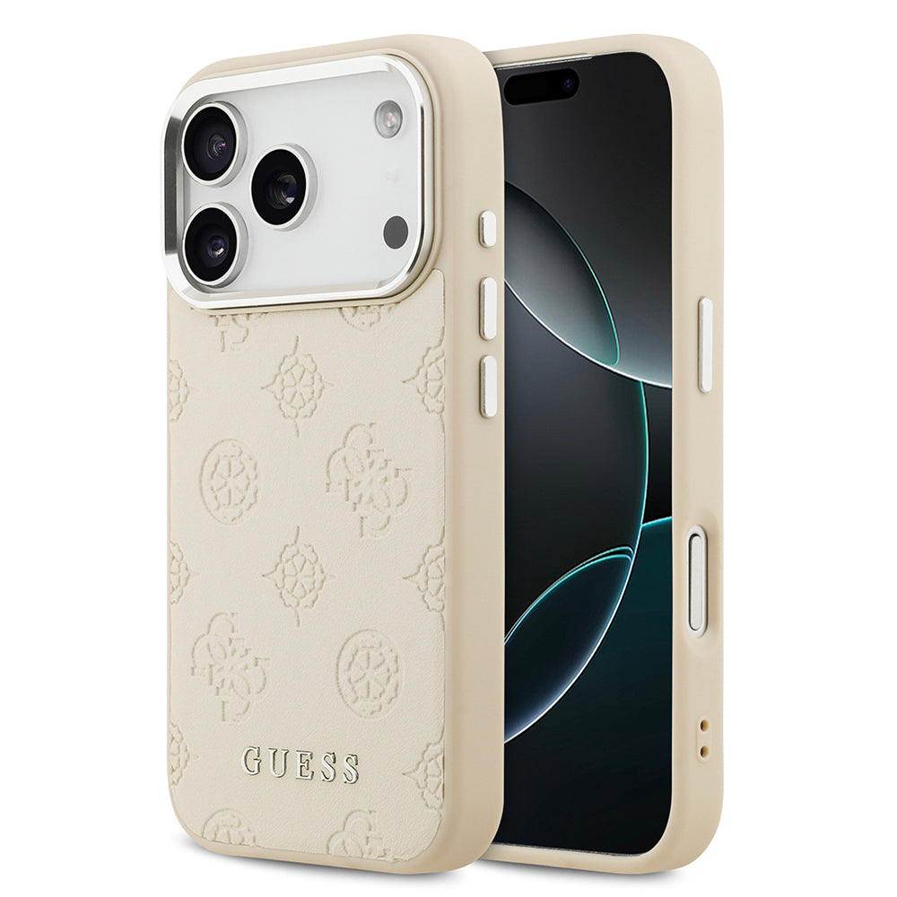Guess iPhone 17 Pro Orjinal Lisanslı M-safe Şarj Özellikli Sıcak Baskılı Klasik Yazı Logolu PU Deri Peony Kılıf