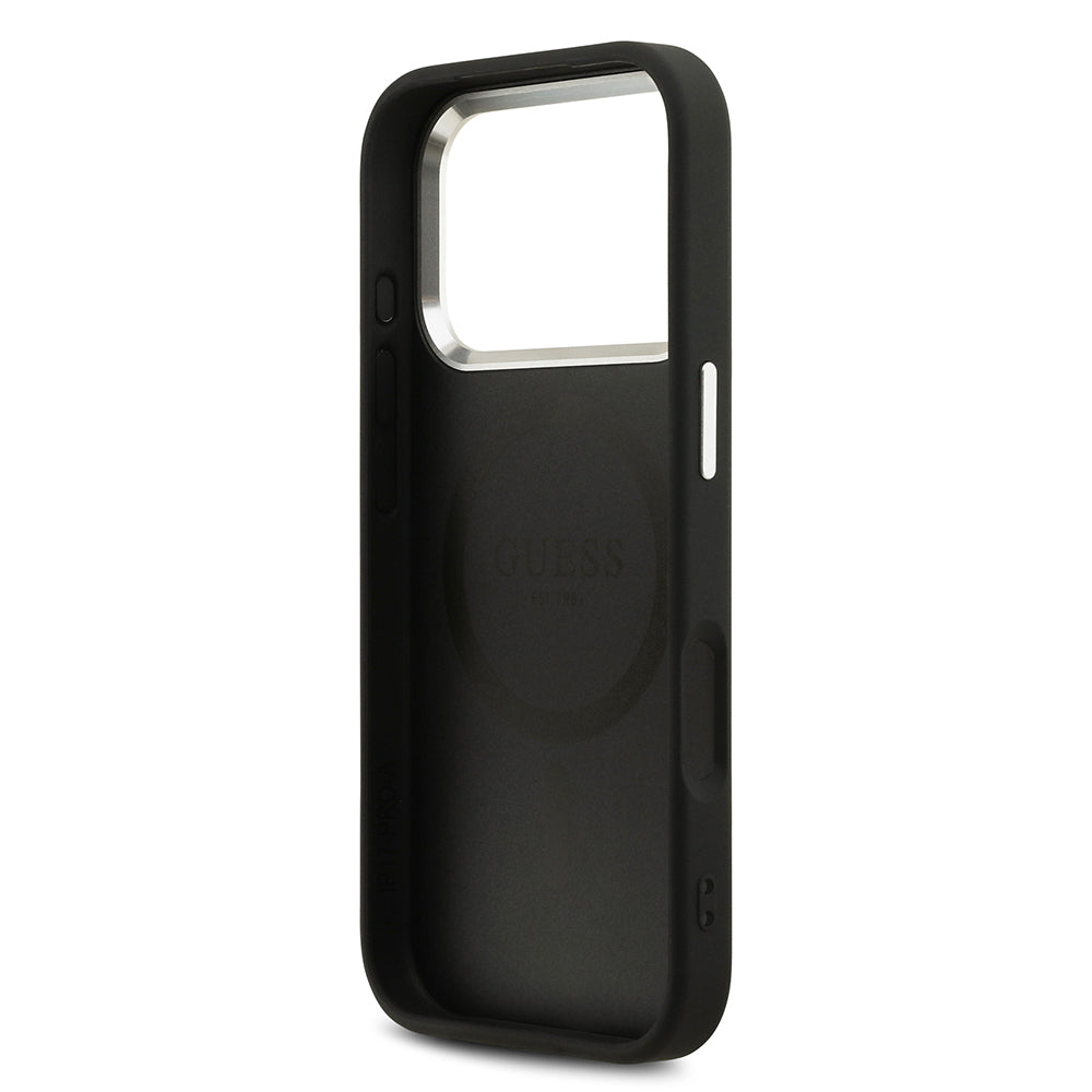 Guess iPhone 17 Pro Orjinal Lisanslı M-safe Şarj Özellikli Sıcak Baskılı Klasik Yazı Logolu PU Deri Peony Kılıf