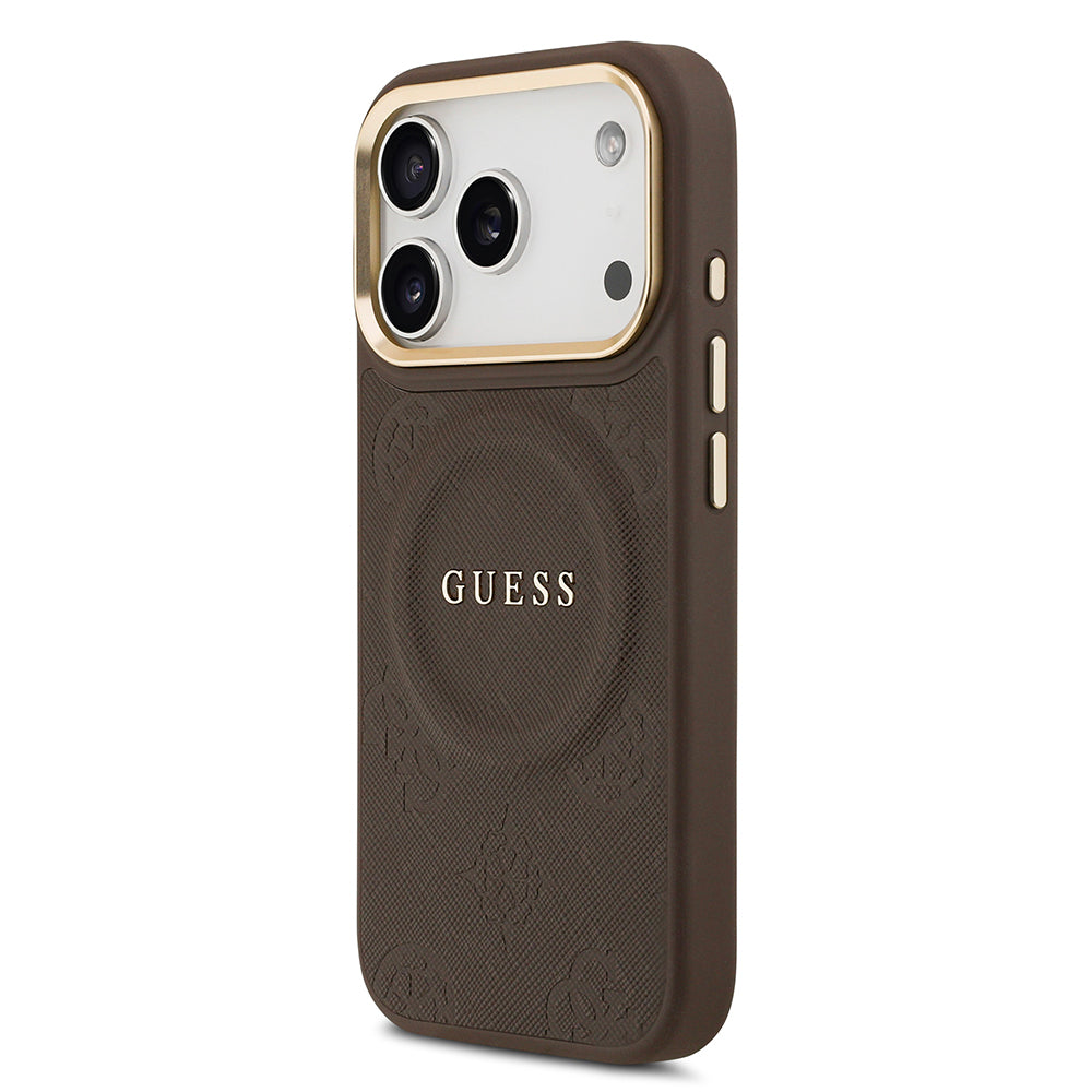 Guess iPhone 17 Pro Orjinal Lisanslı M-safe Şarj Özellikli Sıcak Baskılı Yazı Logolu PU Deri Peony Kılıf