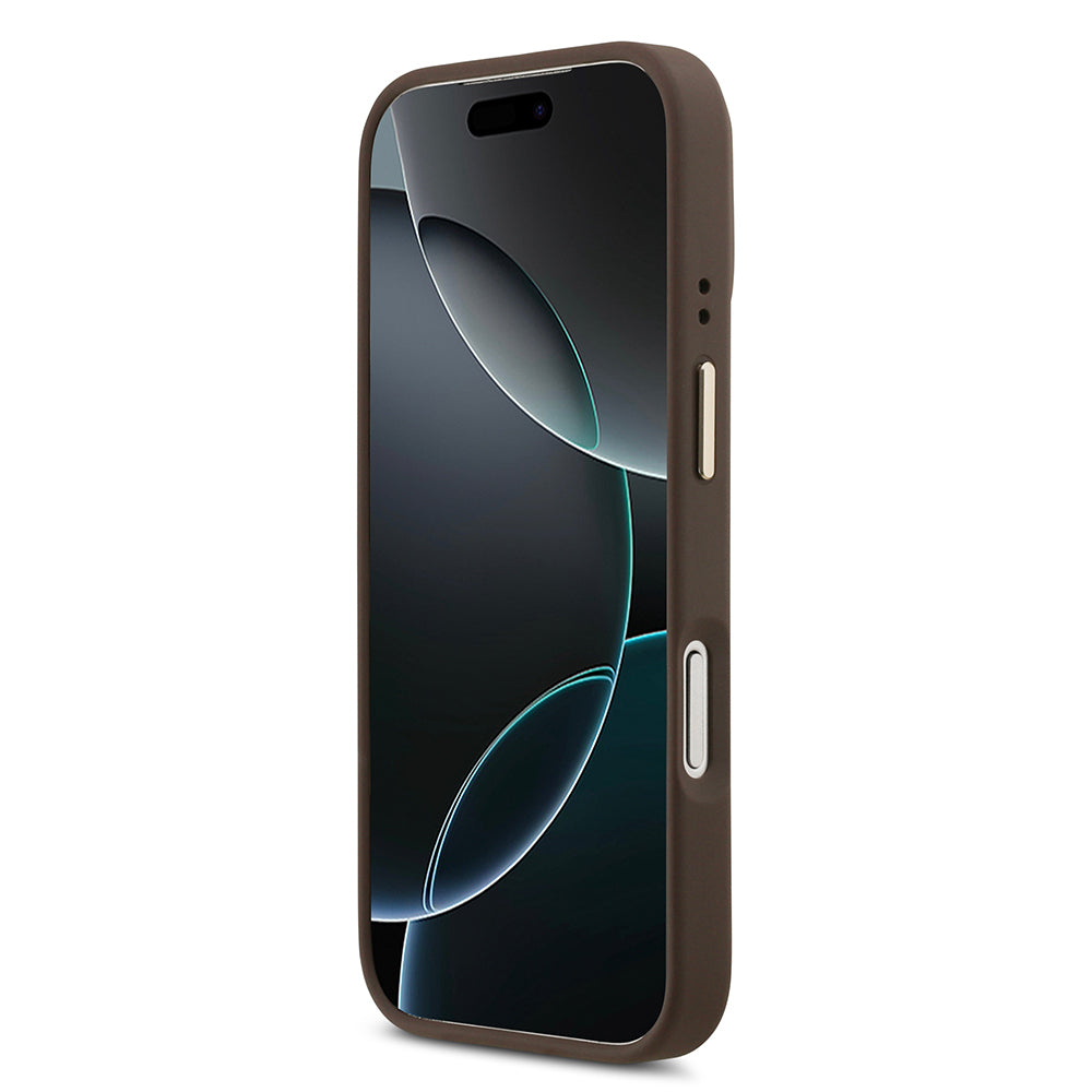 Guess iPhone 17 Pro Orjinal Lisanslı M-safe Şarj Özellikli Sıcak Baskılı Yazı Logolu PU Deri Peony Kılıf