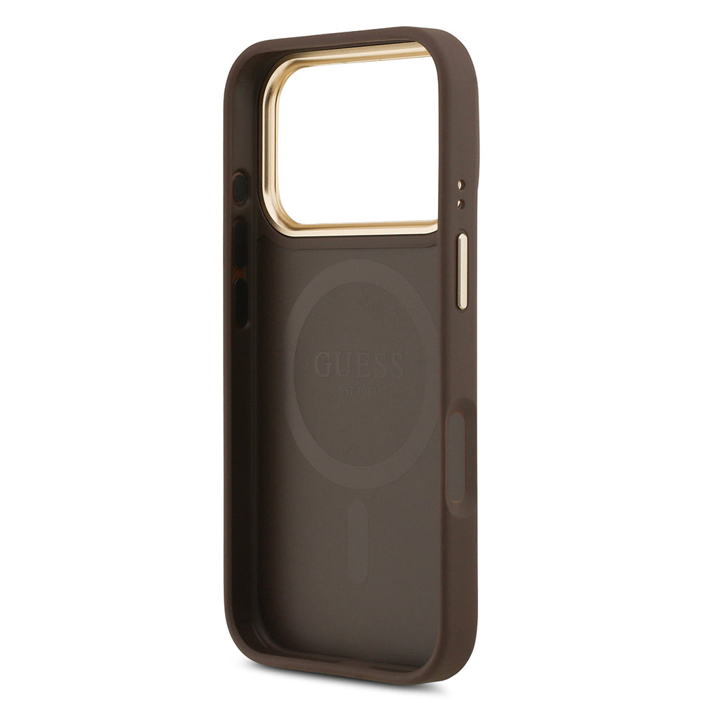 Guess iPhone 17 Pro Orjinal Lisanslı M-safe Şarj Özellikli Sıcak Baskılı Yazı Logolu PU Deri Peony Kılıf