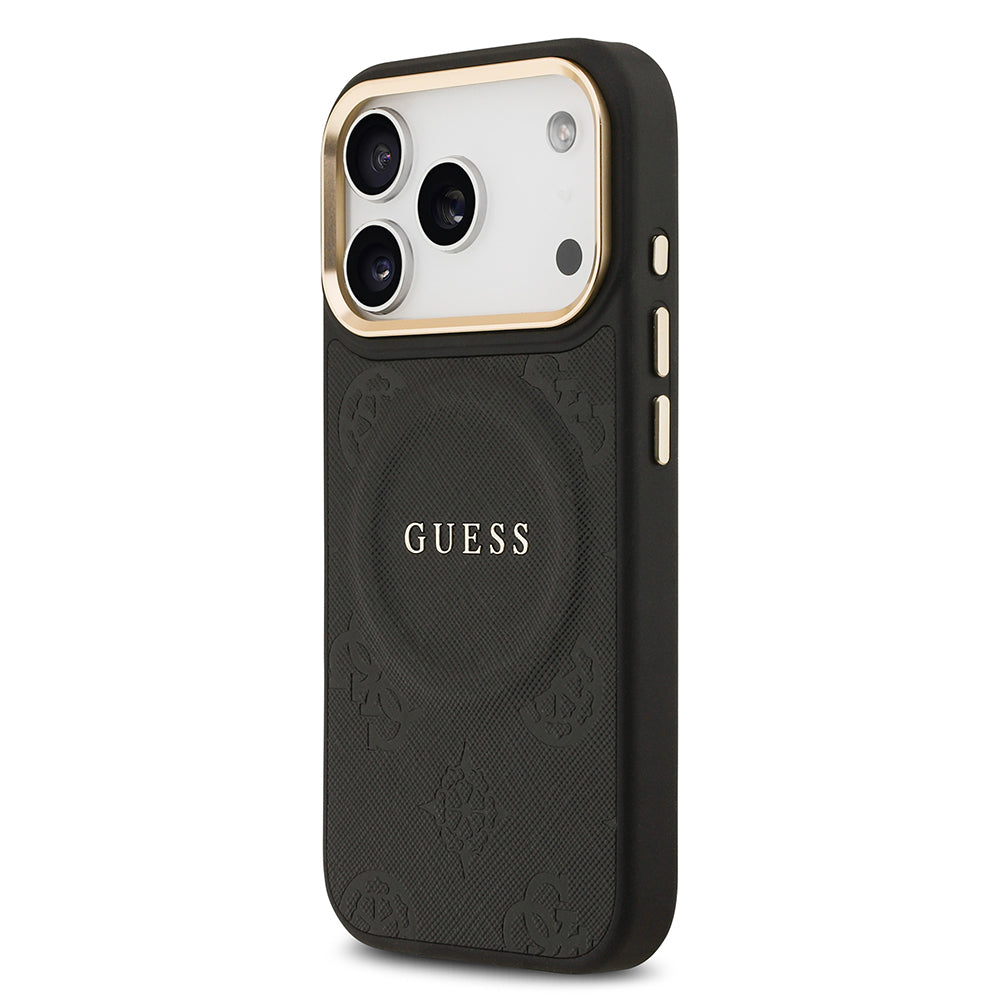 Guess iPhone 17 Pro Orjinal Lisanslı M-safe Şarj Özellikli Sıcak Baskılı Yazı Logolu PU Deri Peony Kılıf
