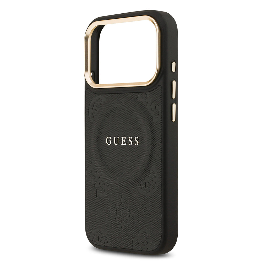 Guess iPhone 17 Pro Orjinal Lisanslı M-safe Şarj Özellikli Sıcak Baskılı Yazı Logolu PU Deri Peony Kılıf