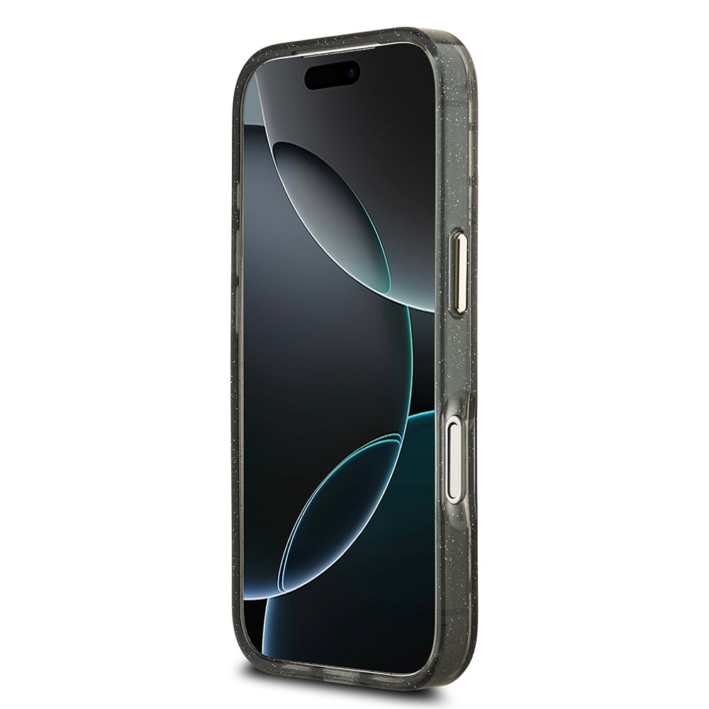 Guess iPhone 17 Pro Orjinal Lisanslı M-safe Şarj Özellikli Simli Çiçek Desenli Metal Kamera Çerçeveli Üçgen Logolu Kılıf