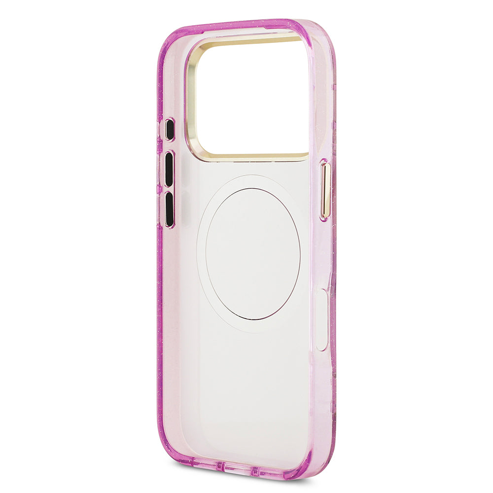 Guess iPhone 17 Pro Orjinal Lisanslı M-safe Şarj Özellikli Simli Çiçek Desenli Metal Kamera Çerçeveli Üçgen Logolu Kılıf