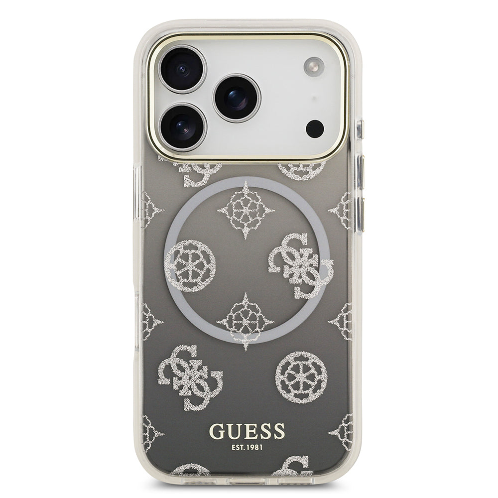 Guess iPhone 17 Pro Orjinal Lisanslı M-safe Şarj Özellikli Simli Peony Desenli Silikon Kılıf