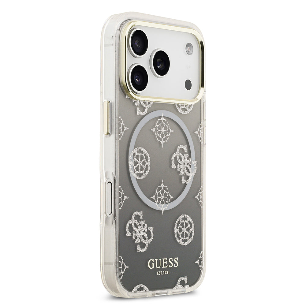 Guess iPhone 17 Pro Orjinal Lisanslı M-safe Şarj Özellikli Simli Peony Desenli Silikon Kılıf