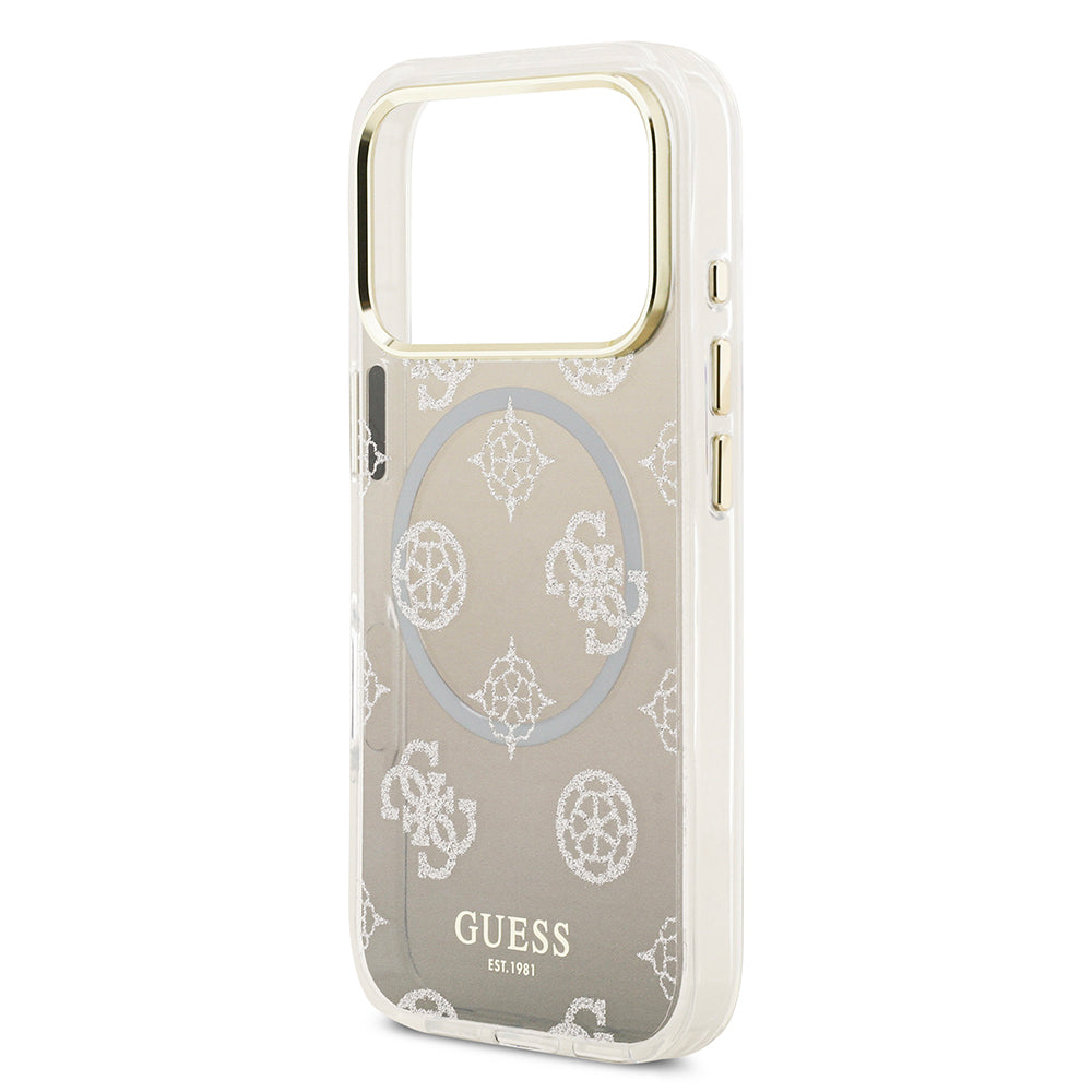 Guess iPhone 17 Pro Orjinal Lisanslı M-safe Şarj Özellikli Simli Peony Desenli Silikon Kılıf