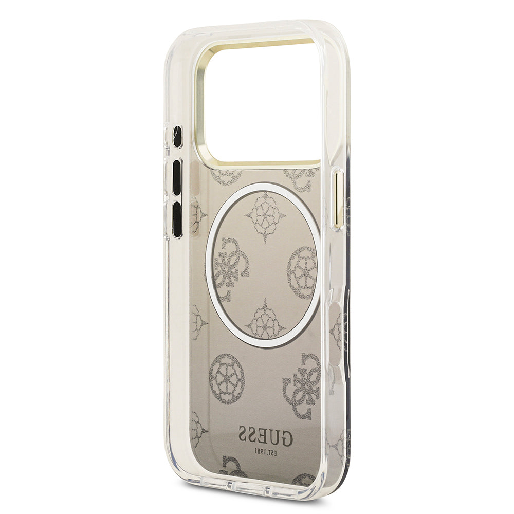 Guess iPhone 17 Pro Orjinal Lisanslı M-safe Şarj Özellikli Simli Peony Desenli Silikon Kılıf