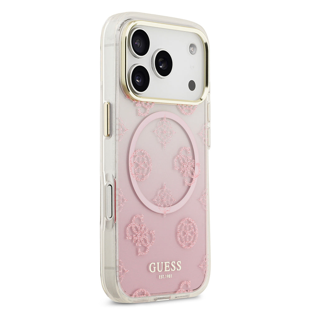 Guess iPhone 17 Pro Orjinal Lisanslı M-safe Şarj Özellikli Simli Peony Desenli Silikon Kılıf