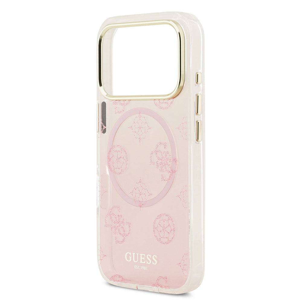 Guess iPhone 17 Pro Orjinal Lisanslı M-safe Şarj Özellikli Simli Peony Desenli Silikon Kılıf