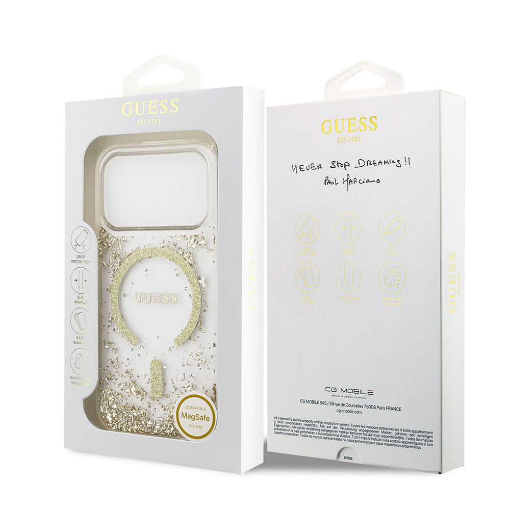 Guess iPhone 17 Pro Orjinal Lisanslı M-safe Şarj Özellikli Transparan Resin Bottom Kılıf