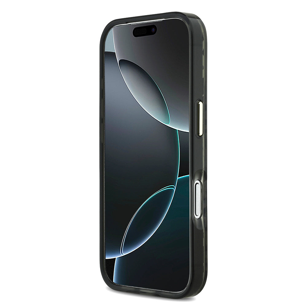 Guess iPhone 17 Pro Orjinal Lisanslı M-safe Şarj Özellikli Üçgen Logolu Simli Leopar Desenli Kılıf