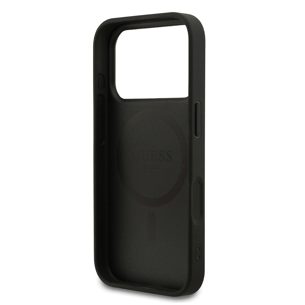 Guess iPhone 17 Pro Orjinal Lisanslı M-safe Şarj Özellikli Yazı Logolu PU Deri Kılıf