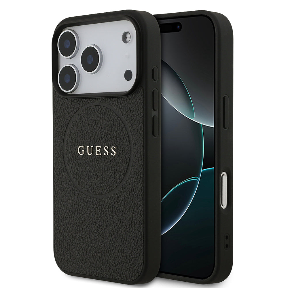 Guess iPhone 17 Pro Orjinal Lisanslı M-safe Şarj Özellikli Yazı Logolu PU Deri Kılıf
