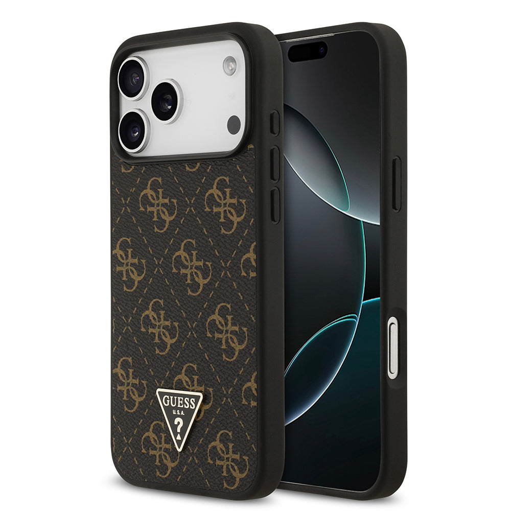 Guess iPhone 17 Pro Orjinal Lisanslı PU Deri 4G Desenli Üçgen Logolu Kılıf